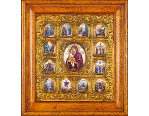Икона Почаевской Божьей матери с изображениями Святых