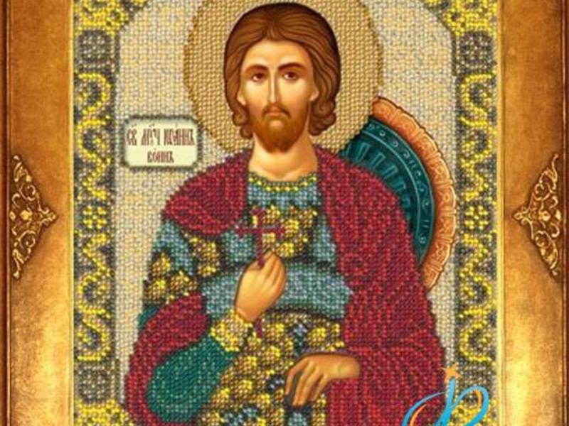 Икона Иоанна Воина бисером - христианское рукоделие